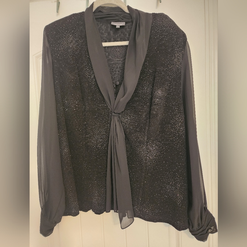 Dress Barn Women's Black Silver Sheer Sleeve Blouse Sz 22W Party Elegant Grandma